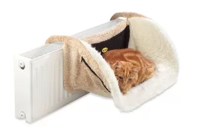Small Deluxe Cat Radiator Bed - Brown Slub