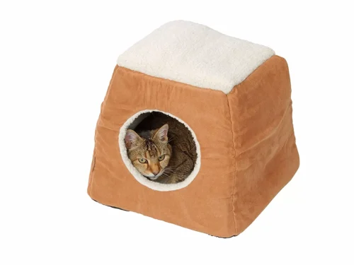 House Of Paws Suede: Sheepskin 2-in-1 Cat Bed Tan, Small