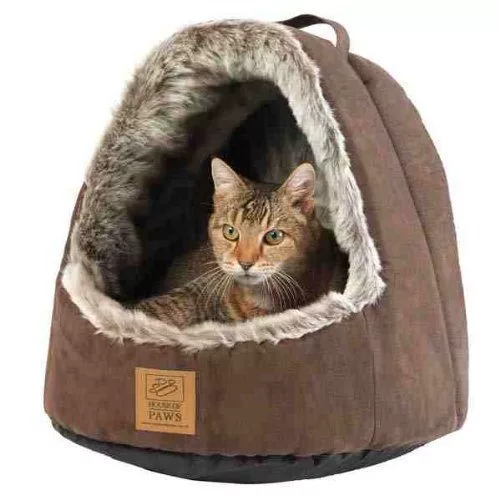 House of Paws - Hooded Cat Bed With Cushion - Arctic Fox:Brown