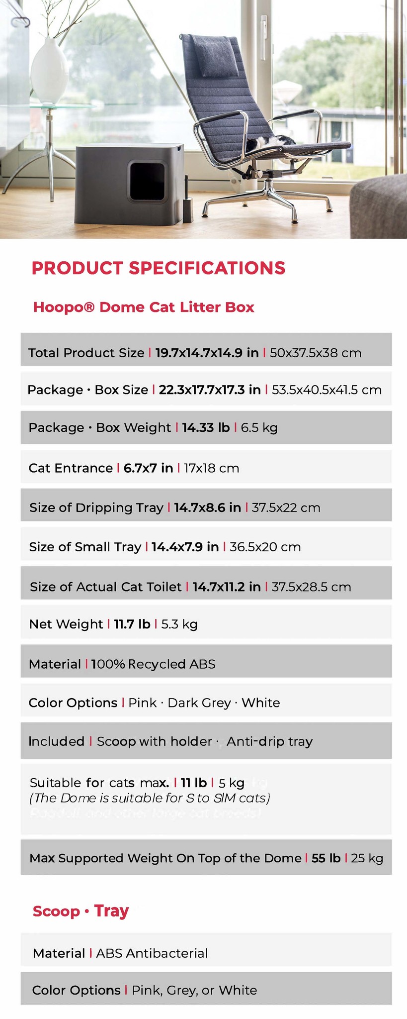 specsengels 2 - Hoopo® Dome Cat Litter Box (Grey)