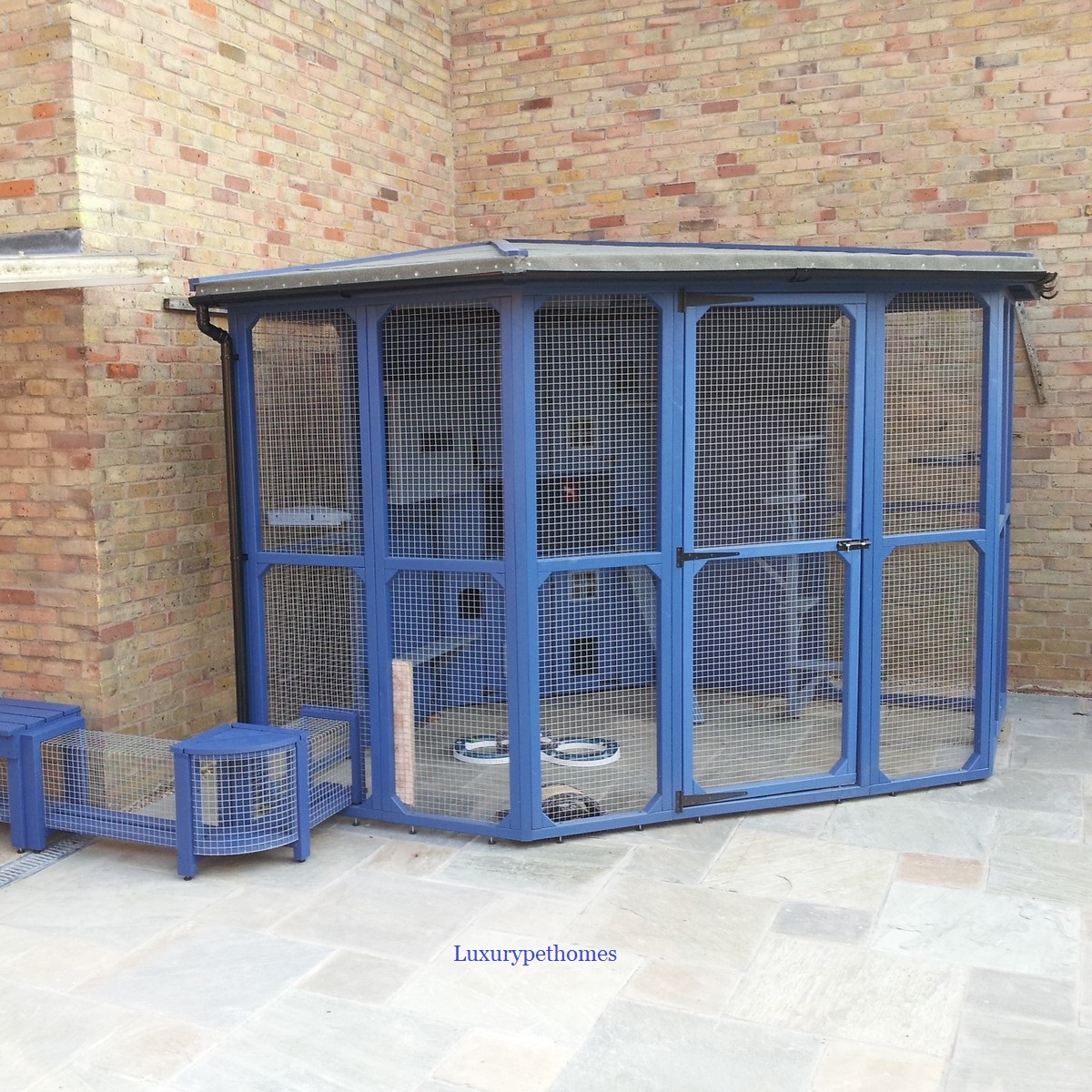 Large Corner Catio Blue 1 - Luxury Cat Enclosures