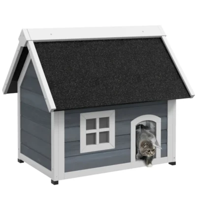 HarborHide™ Outdoor Cat Shelter – Triple-Door Wooden House with Lift-Up Roof