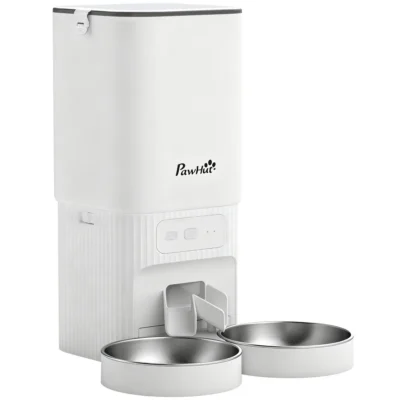 PawHut 7L Wi-Fi Automatic Cat Feeder with Dual Bowls – White – product image 1