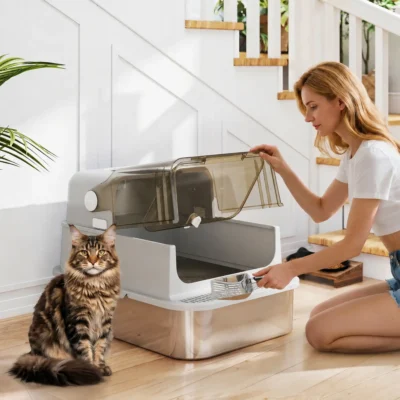 Dual-Door Steel Cat Toilet – XXL Grey – view 2