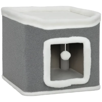Cube Den Cat Bed with Rooftop Perch – Grey – view 1
