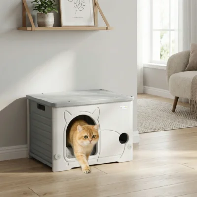 PawHut Stackable Cat House with Removable Cushion – Grey – image 2