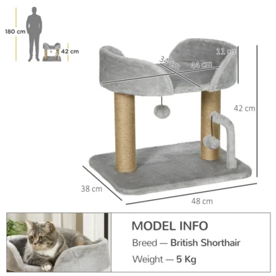 Low-Level Jute Cat Lounger – Light Grey – view 3