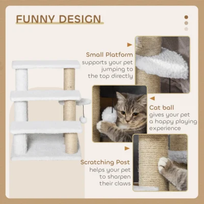 PawHut 3-Step Cat Stairs with Scratching Posts – White – product image 5