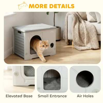 PawHut Stackable Cat House with Removable Cushion – Grey – image 7