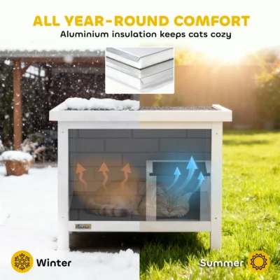 PawHut Compact Insulated Outdoor Cat House – Grey – image 4