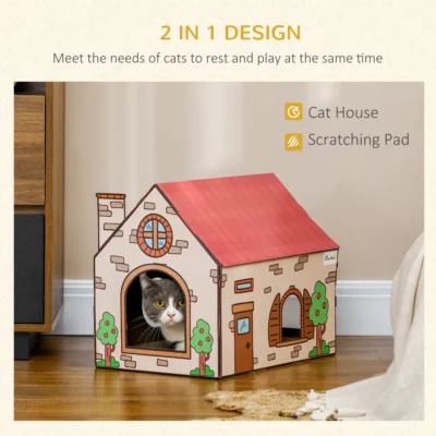 PawHut Cottage Cardboard Cat House & Scratching Board – image 4