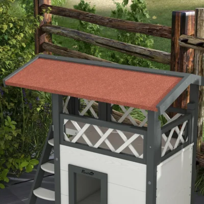 PawHut Balcony Cat House with Stairs – White – image 7