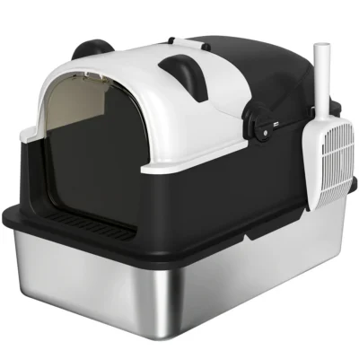 Panda Retreat Steel Cat Toilet – Black – view 1