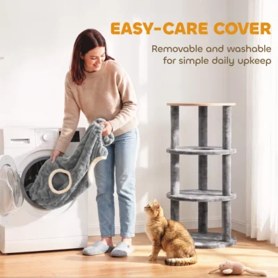 PawHut Four-Level Plush Cat Barrel with Washable Cover – Grey – image 6