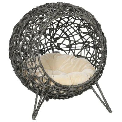 Tripod Woven Cat Nest – Silver & Grey – view 1