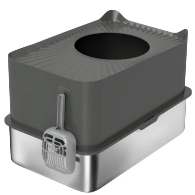 Roof-Entry Steel Cat Toilet – Charcoal – view 1