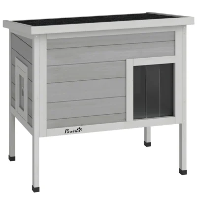 PawHut Insulated Wooden Cat Shelter with Escape Door – Dark Grey – image 1
