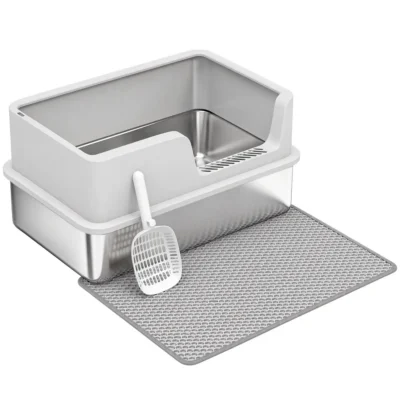 High-Wall Steel Litter Station with Mat – Light Grey – view 1