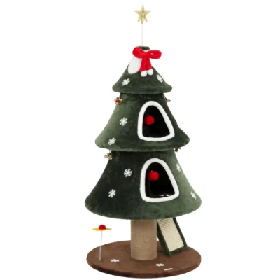 Festive Double-Den Cat Tower – Green – view 1