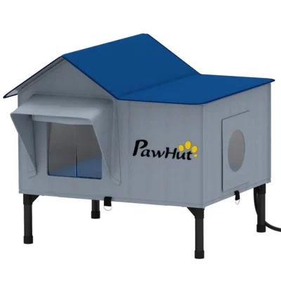 PawHut Heated Outdoor Cat House with Escape Door – Light Grey – image 1