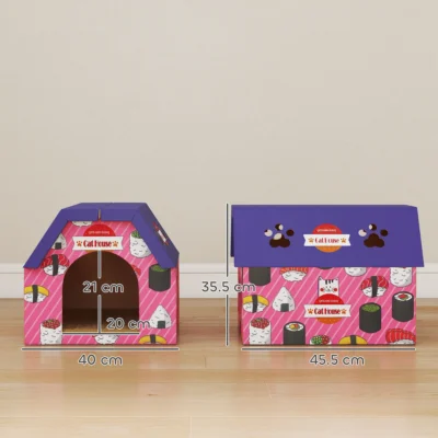 PawHut Sushi Cardboard Cat House & Scratcher – Pink – image 3