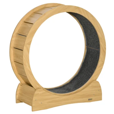 Compact Wooden Cat Exercise Wheel – Natural – view 1