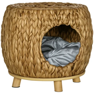 Raised Woven Cat Nook – Light Brown – view 1