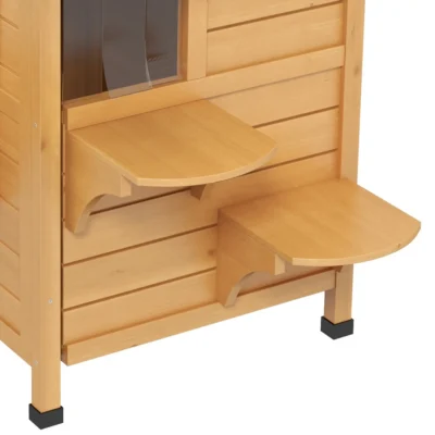 PawHut Two-Storey Wooden Cat House with Steps – Natural – image 13