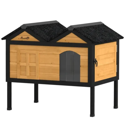 PawHut Raised Wooden Cat House with Removable Liner – Yellow – image 1