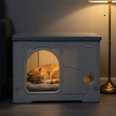 PawHut Stackable Cat House with Removable Cushion – Grey – image 8