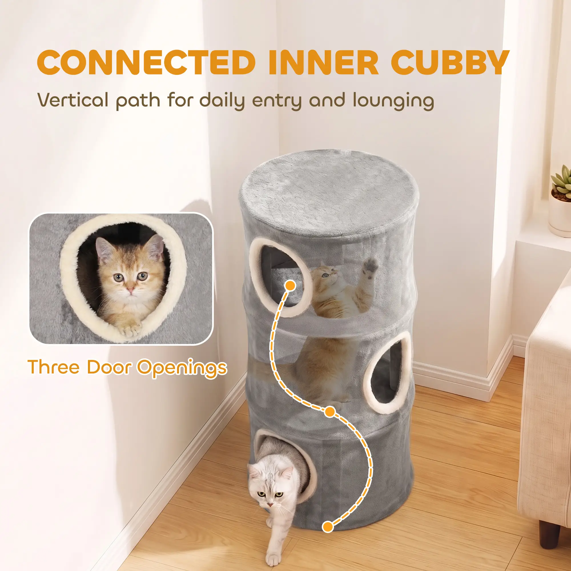 PawHut Four-Level Plush Cat Barrel with Washable Cover – Grey – image 5