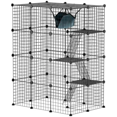 Modular Four-Level Cat Enclosure – Black – view 1