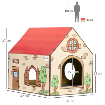 PawHut Cottage Cardboard Cat House & Scratching Board – image 3