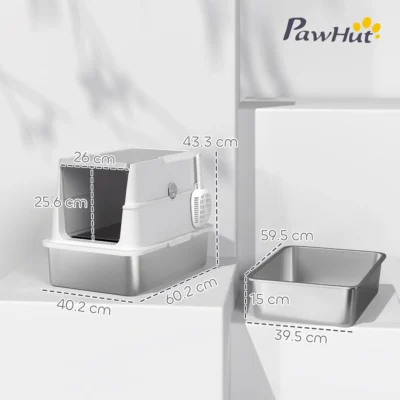 Lift-Top Steel Cat Toilet – Light Grey – view 3