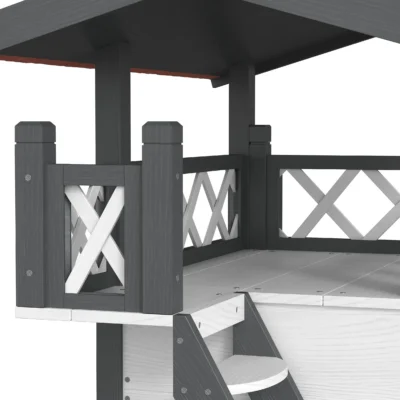 PawHut Balcony Cat House with Stairs – White – image 12
