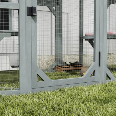 PawHut Walk-In Wooden Catio with Four Platforms – Grey – image 12
