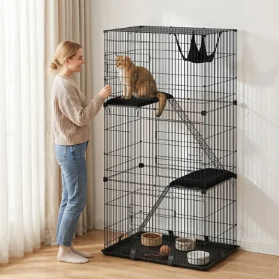Three-Level Cat Enclosure with Cushions – Black – view 2