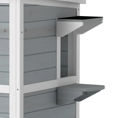 PawHut Two-Floor Wooden Cat House with Three Doors – Grey – image 12