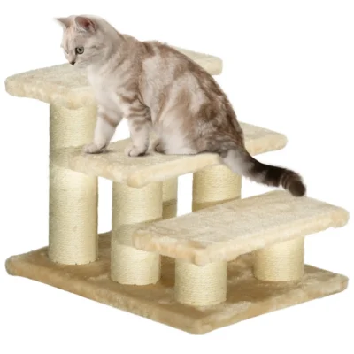 Compact Three-Step Pet Staircase – Beige – view 1