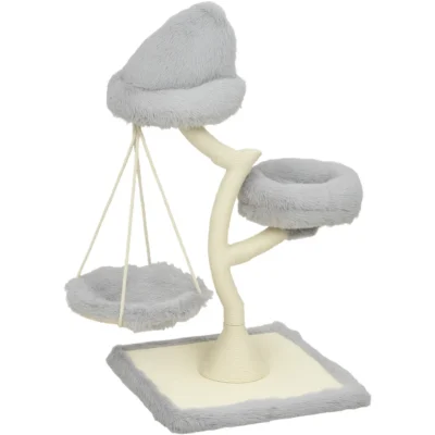 PawHut 115cm Cat Tree with Washable Beds and Hammock – Light Grey – product image 1