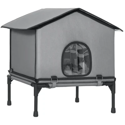 PawHut Raised Insulated Cat House & Detachable Bed – Grey – image 1
