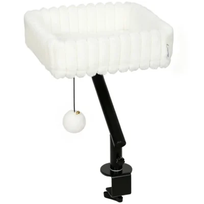 Raised Swivel Cat Desk Bed – White – view 1