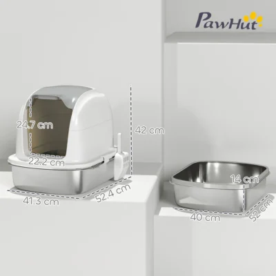 Flip-Lid Steel Cat Toilet – White – view 3