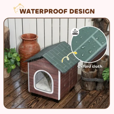 PawHut Insulated Cat Shelter with Cushion – Red-Brown – image 5