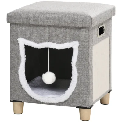 Scratch-Side Cube Cat Bed – Grey – view 1