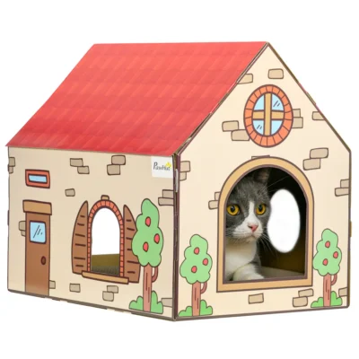 PawHut Cottage Cardboard Cat House & Scratching Board – image 1