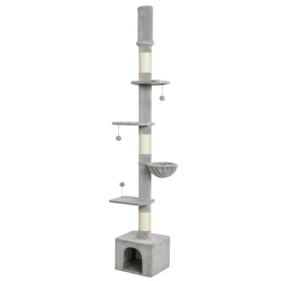 Ceiling Hideaway Cat Tower – Light Grey – view 1