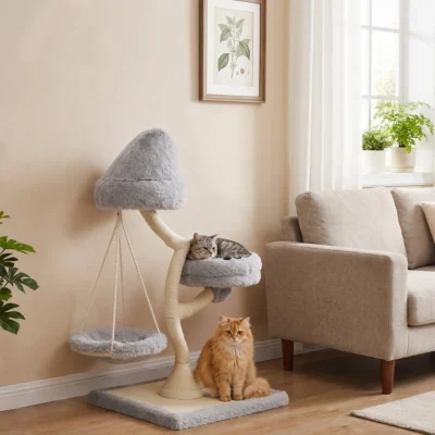 PawHut 115cm Cat Tree with Washable Beds and Hammock – Light Grey – product image 2