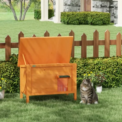 PawHut Foam-Insulated Wooden Cat House – Orange – image 2