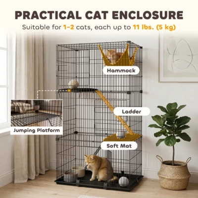 Three-Level Cat Enclosure with Cushions – Black – view 4